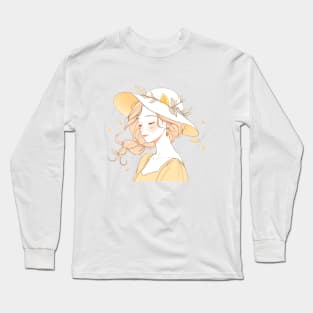 Minimalist line art pretty girl in yellow Long Sleeve T-Shirt